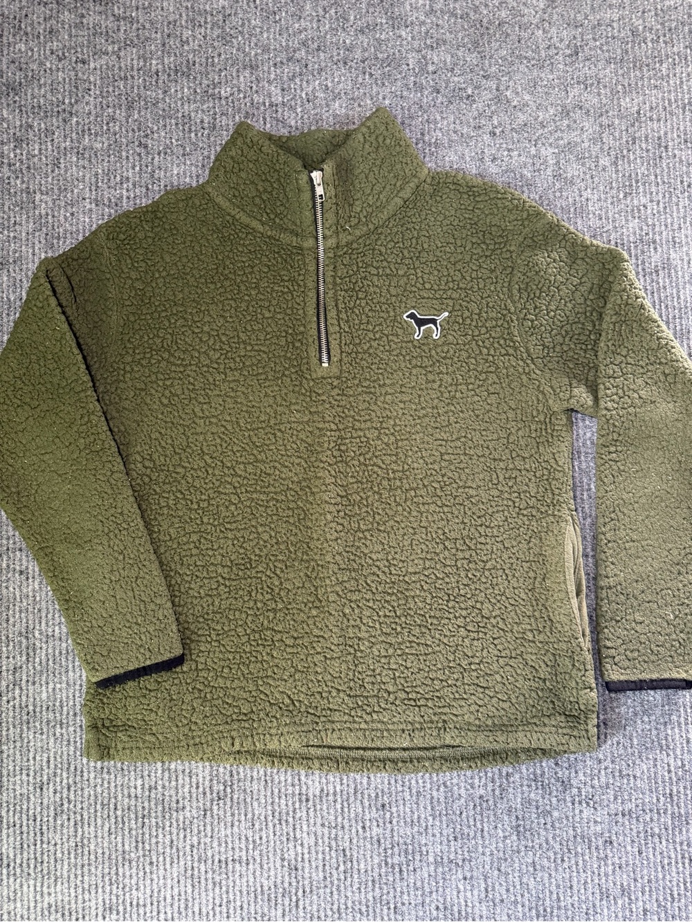 PINK Victoria's Secret Olive Green Sherpa Half-Zip Pullover